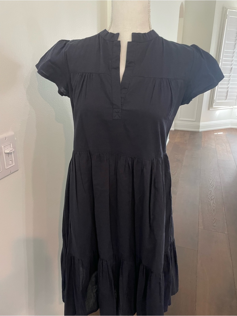 Black Short Sleeve Tiered Mini Dress